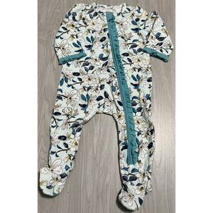 Mud Pie 3-6m NWOT floral footed footie sleeper blue magnolia ruffle romper